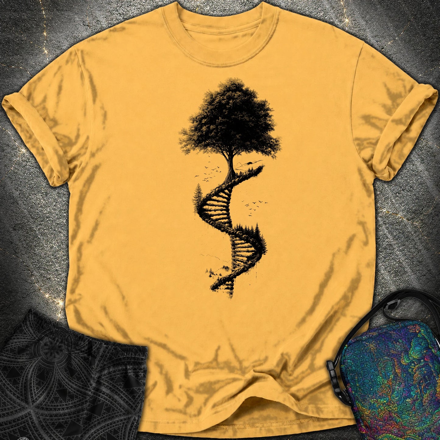 Tree of Life DNA Double Helix Comfort T-Shirt - Tree of Life DNA Double Helix Comfort T-Shirt - Mustard