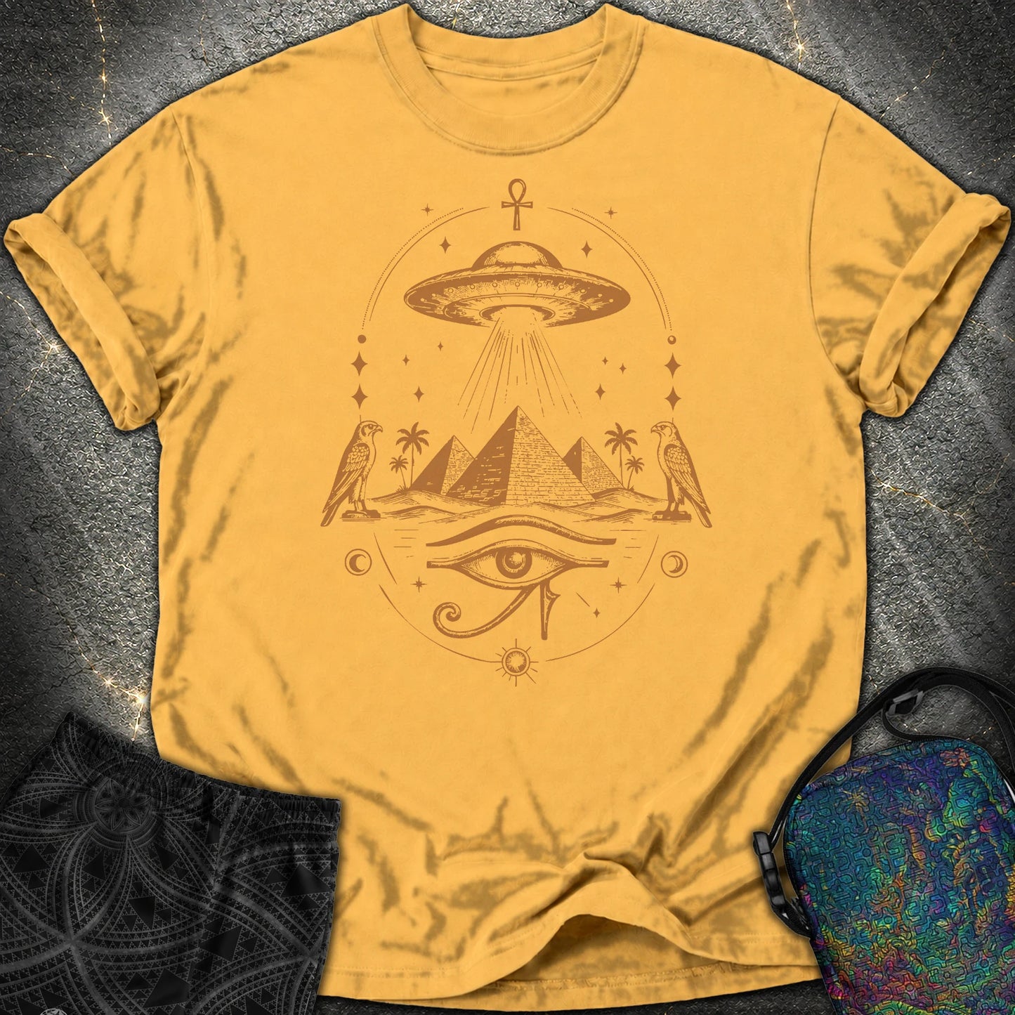 Starship Above the Sacred Pyramids - Starship Above the Sacred Pyramids Comfort T-Shirt - Mustard