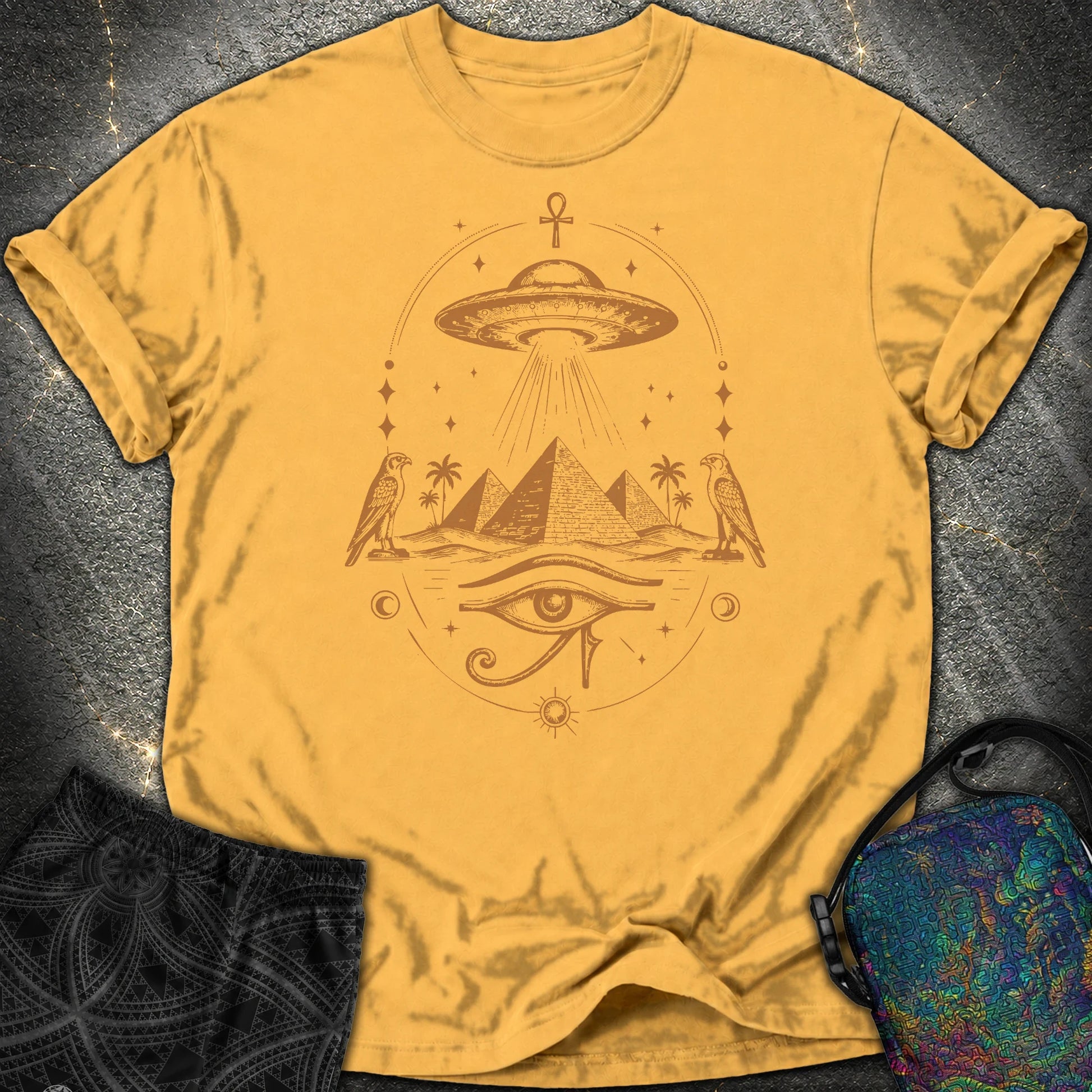 Starship Above the Sacred Pyramids - Starship Above the Sacred Pyramids Comfort T-Shirt - Mustard