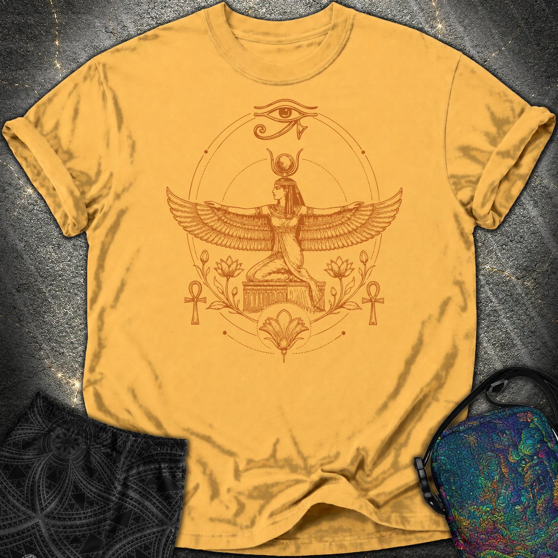 Winged Goddess of the Nile - Winged Goddess of the Nile Comfort T-Shirt - Mustard