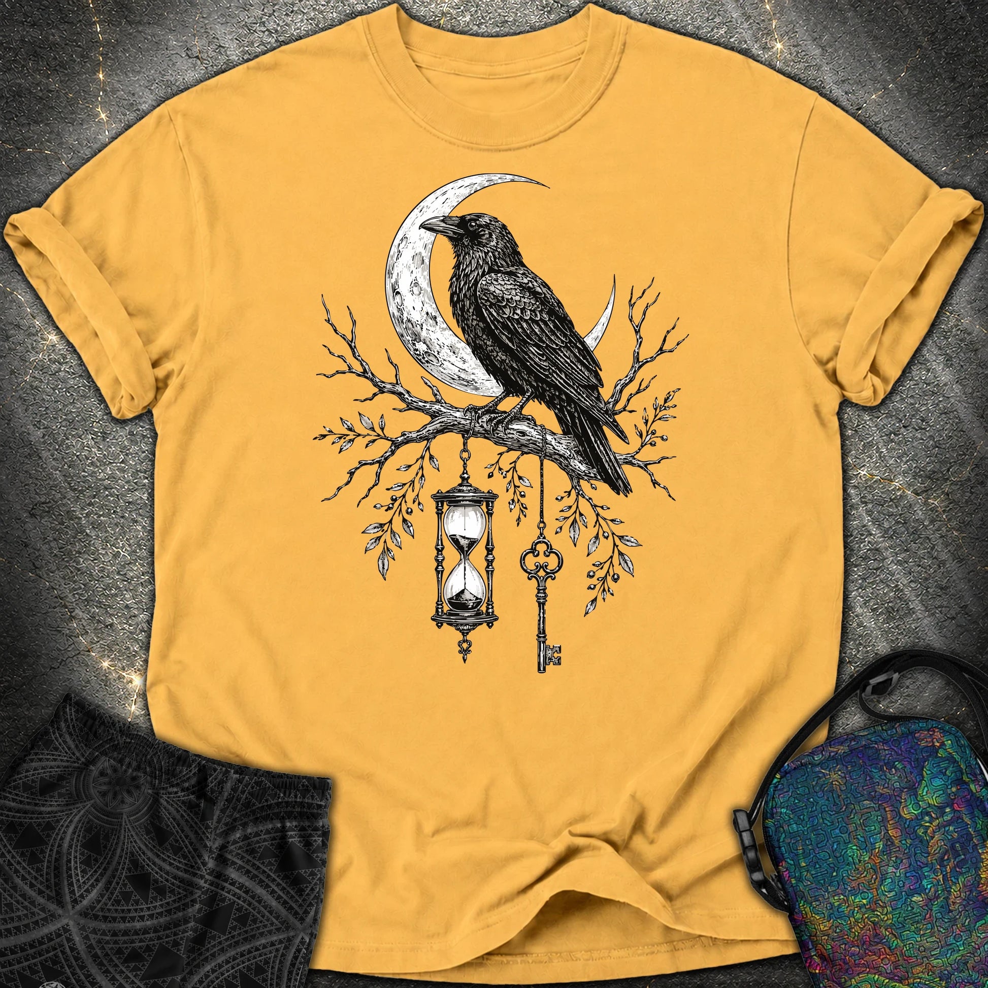 Crow Hourglass Key - Crow Hourglass Key Comfort T-Shirt - Mustard