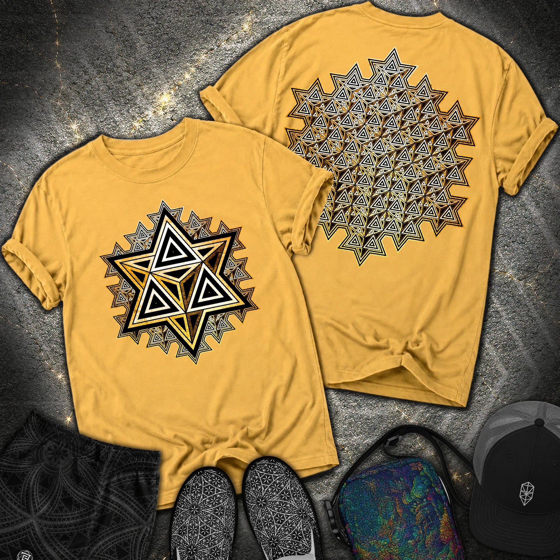 Sacred Gold Merkaba 2 Sided Comfort T-shirt - Sacred Gold Merkaba 2 Sided Comfort T-shirt - Mustard