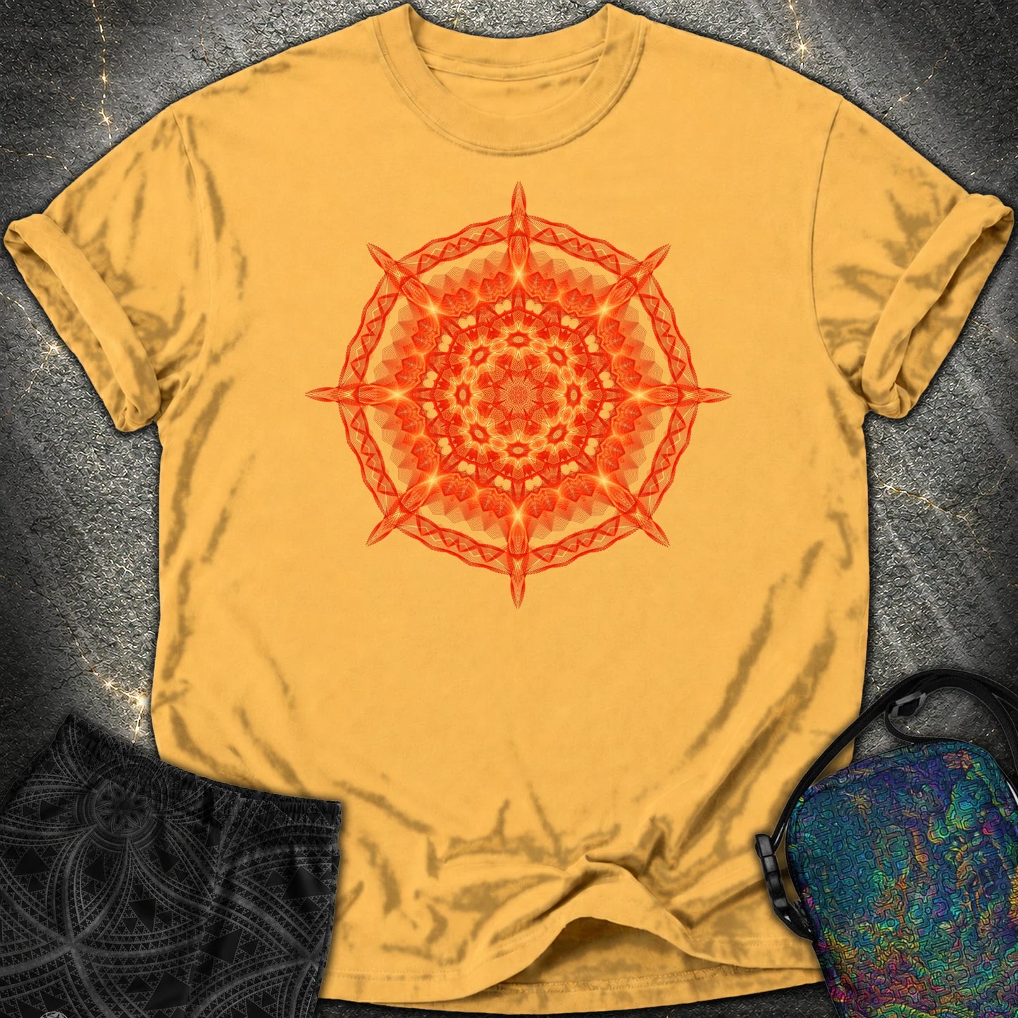Radiant Geometry Portal Mandala - Radiant Geometry Portal Mandala Comfort T-Shirt - Mustard