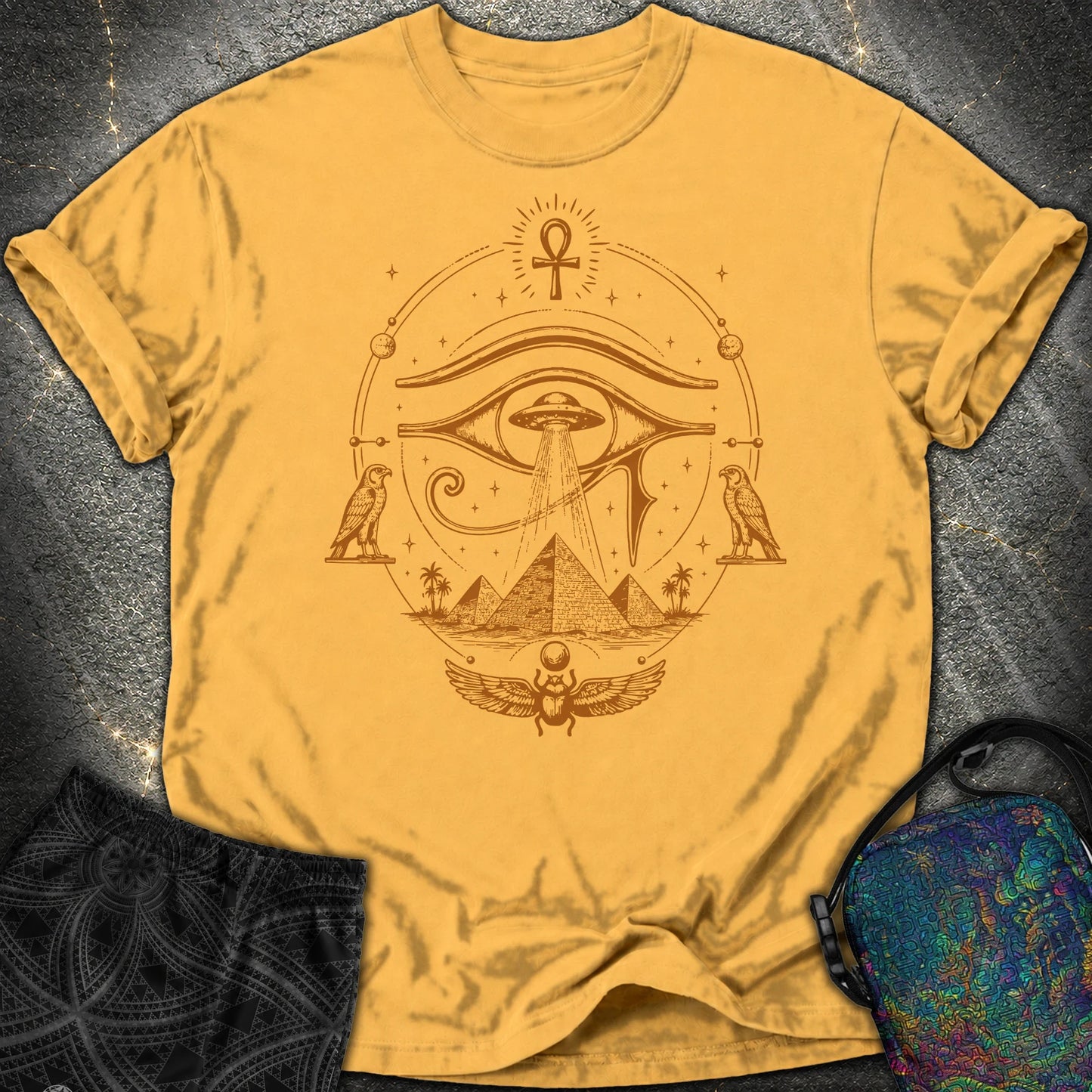 Ancient Eye Over Alien Pyramids - Ancient Eye Over Alien Pyramids Comfort T-Shirt - Mustard