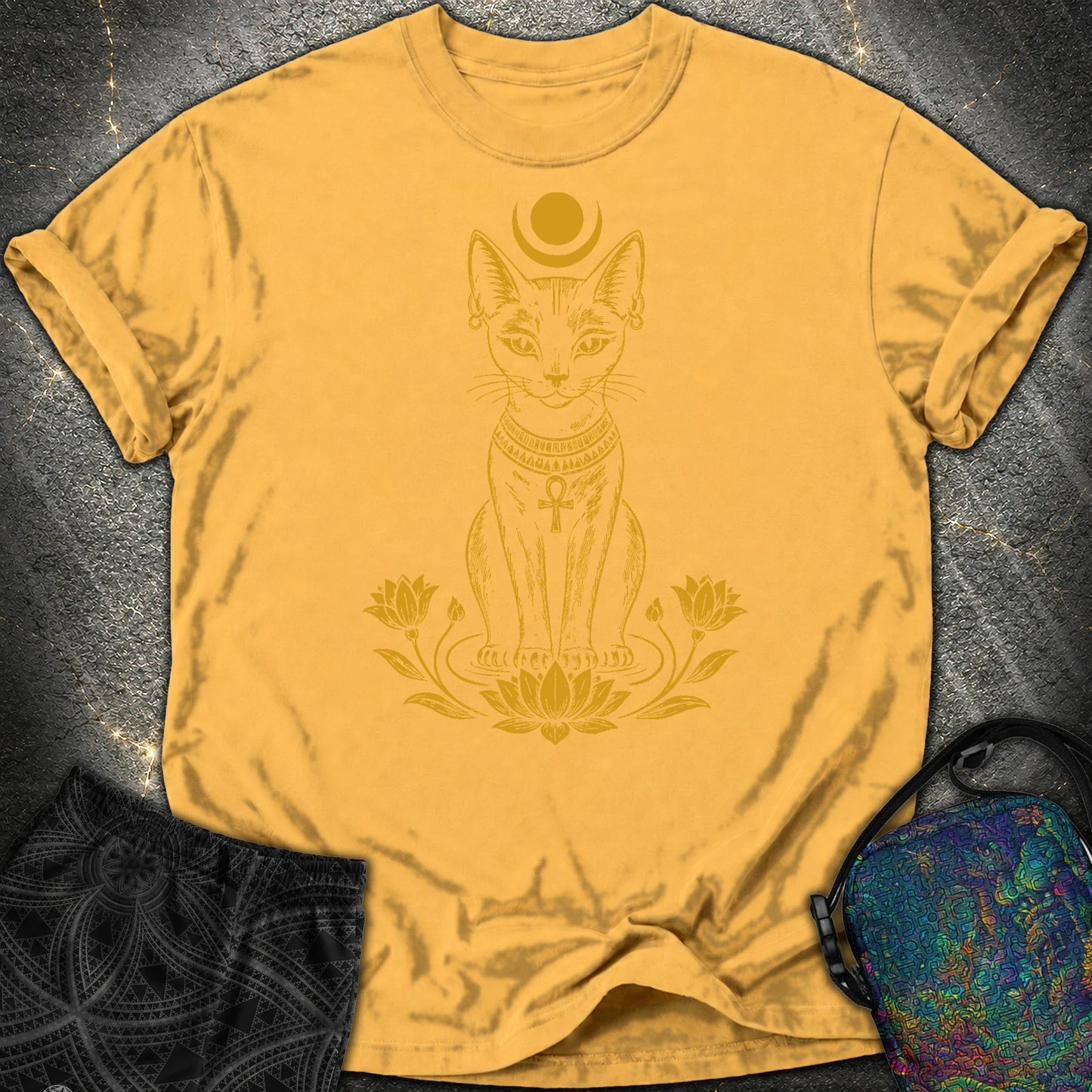 Sacred Cat of the Moon - Sacred Cat of the Moon Comfort T-Shirt - Mustard