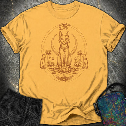 Sacred Cat Among Lotus Blooms - Sacred Cat Among Lotus Blooms Comfort T-Shirt - Mustard