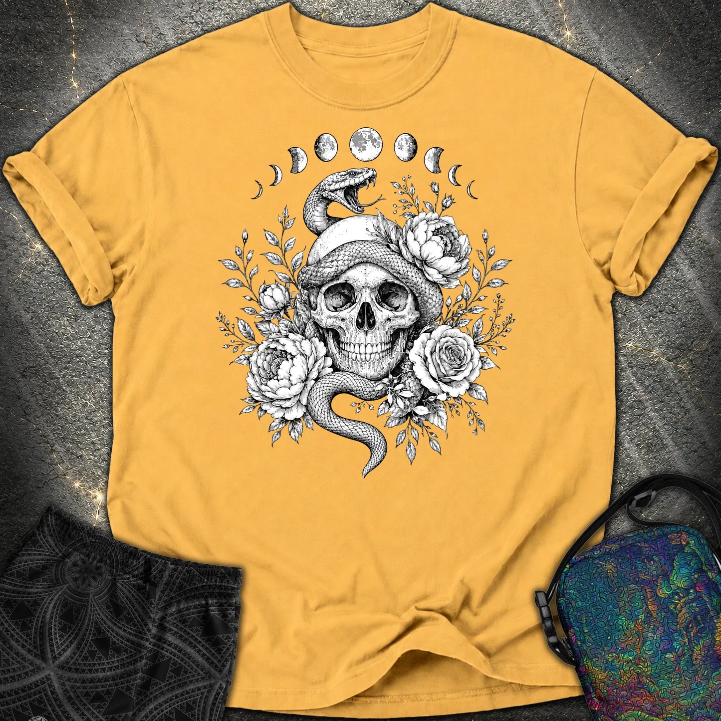 Skull Snake Moon Phases - Skull Snake Moon Phases Comfort T-Shirt - Mustard