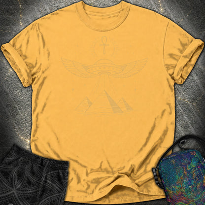 Winged Starship Over the Pyramids - Winged Starship Over the Pyramids Comfort T-Shirt - Mustard
