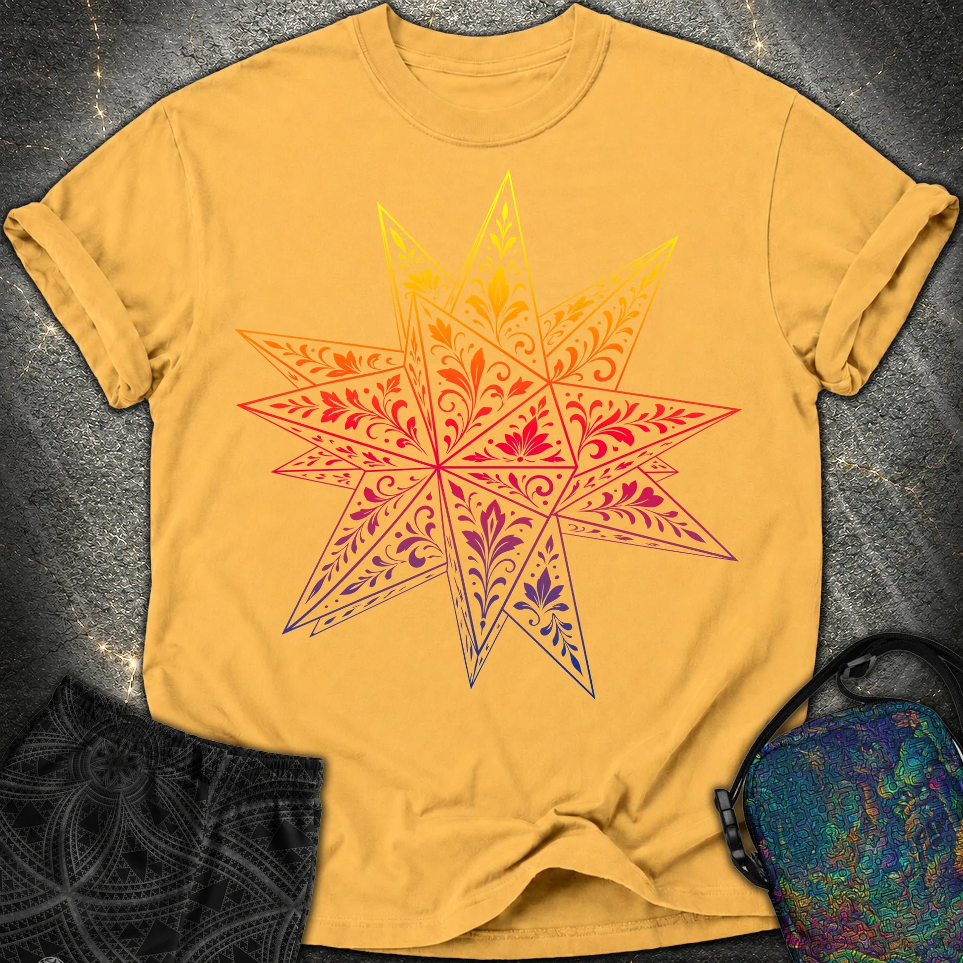Colorful Stellated Dodecahedron - Colorful Stellated Dodecahedron Comfort T-Shirt - Mustard