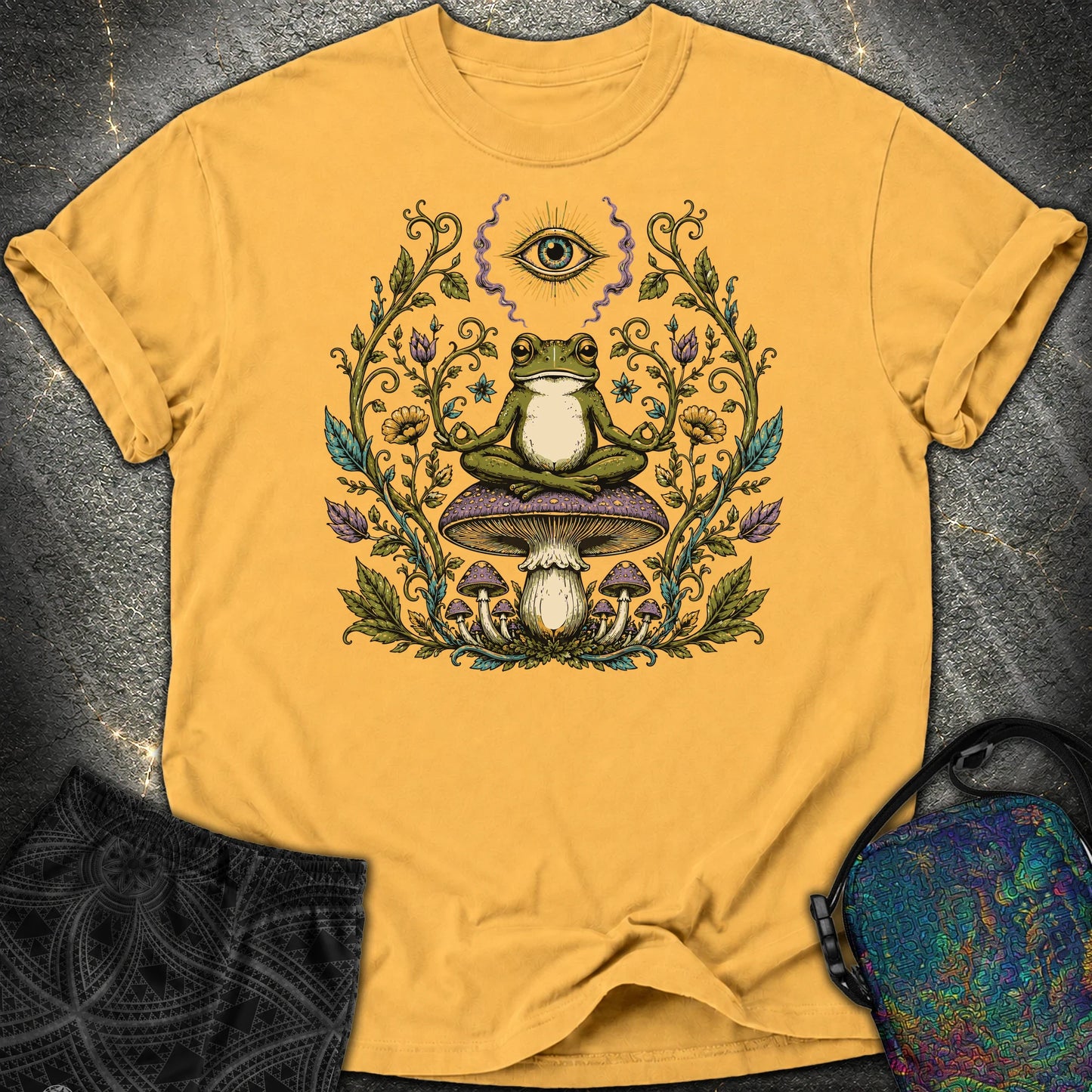 enlightened Frog - enlightened Frog Comfort T-Shirt - Mustard