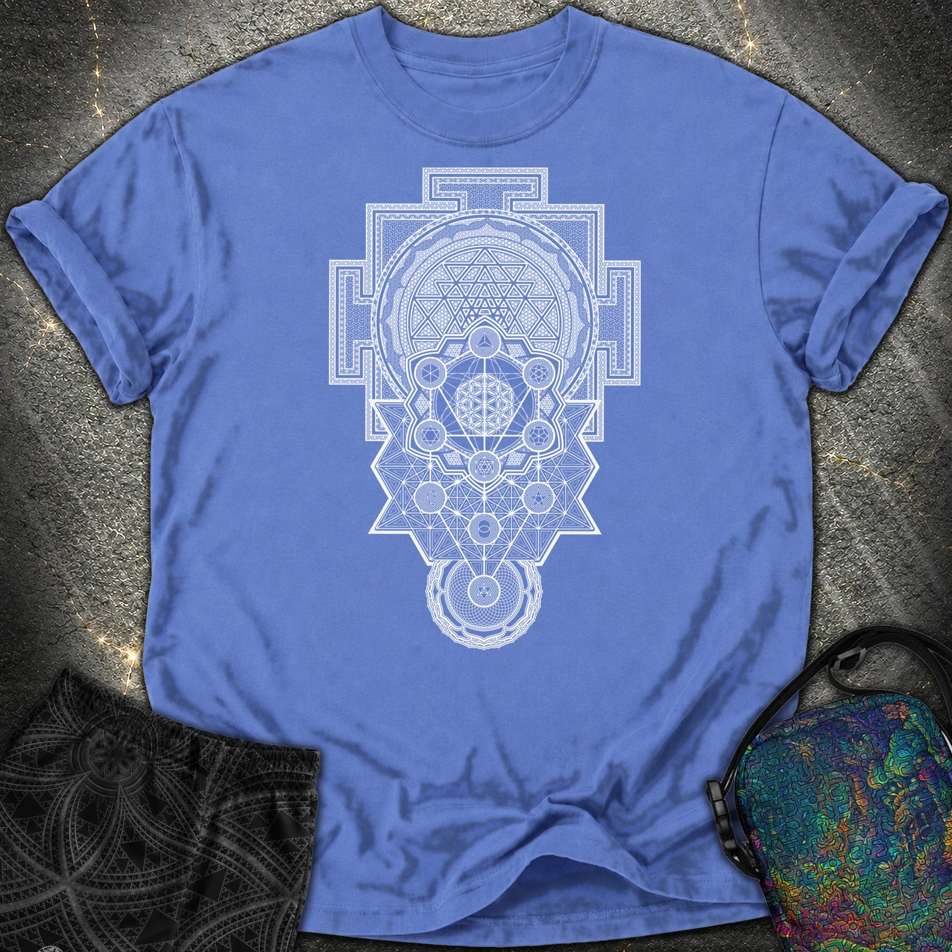 Sacred Geometry Encyclopedia Comfort T-Shirt - Sacred Geometry Encyclopedia Comfort T-Shirt - Mystic Blue