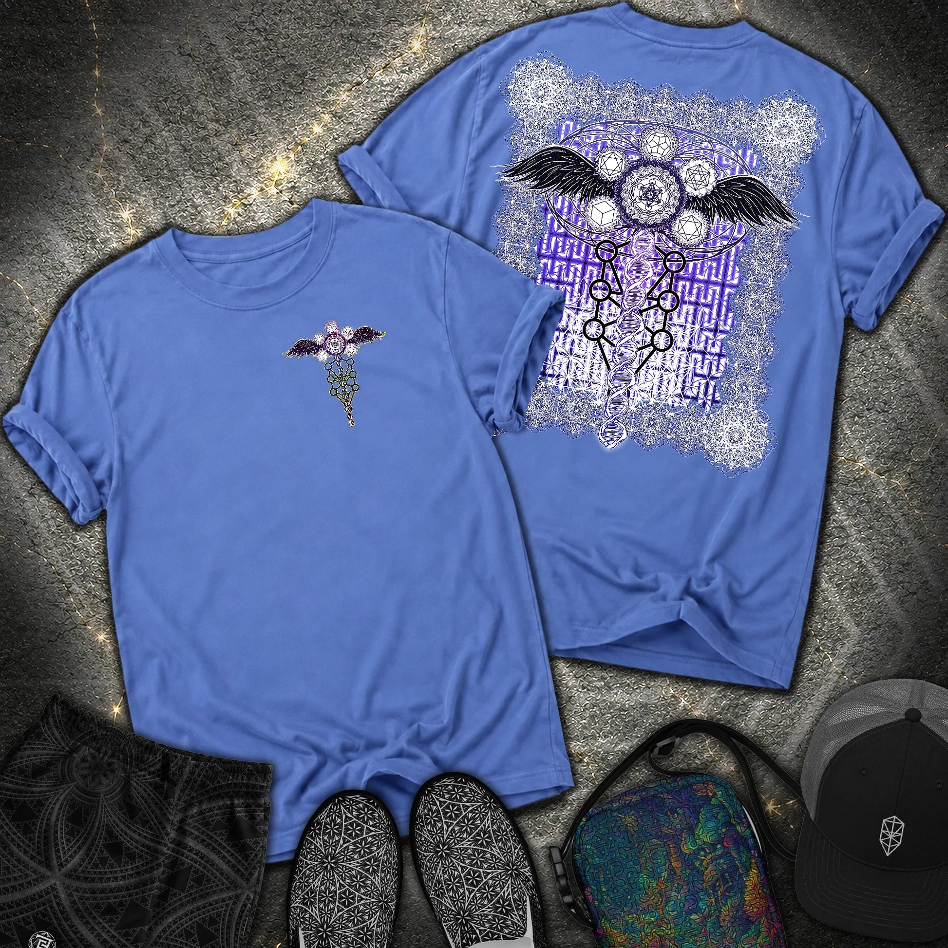 Winged Metatron DNA 2 Sided Comfort T-Shirt - Winged Metatron DNA 2 Sided Comfort T-Shirt - Mystic Blue