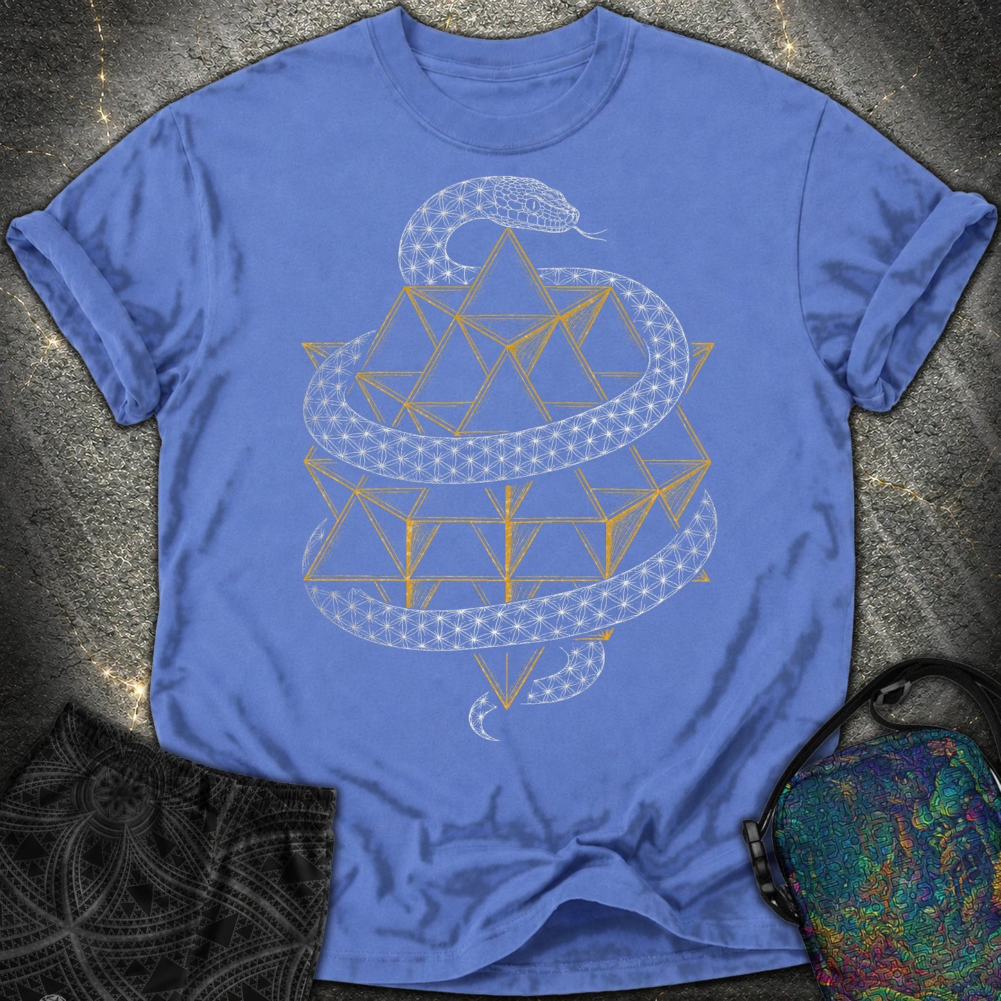 Serpent Tetrahedron Merkaba Geometry Comfort T-Shirt - Serpent Tetrahedron Merkaba Geometry Comfort T-Shirt - Mystic Blue
