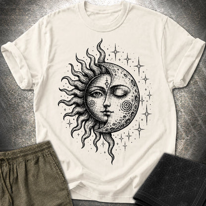 Celestial Sun Moon T-Shirt, Mystic Duality Shirt, Spiritual Cosmic Graphic Tee - Celestial Sun Moon T-Shirt, Mystic Duality Shirt, Spiritual Cosmic Graphic Tee - Natural