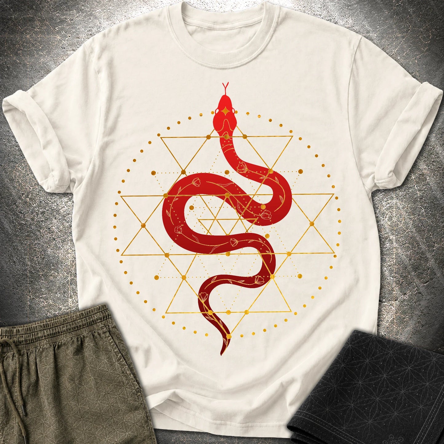 Sri Yantra Snake T-Shirt - Sri Yantra Snake T-Shirt - Natural