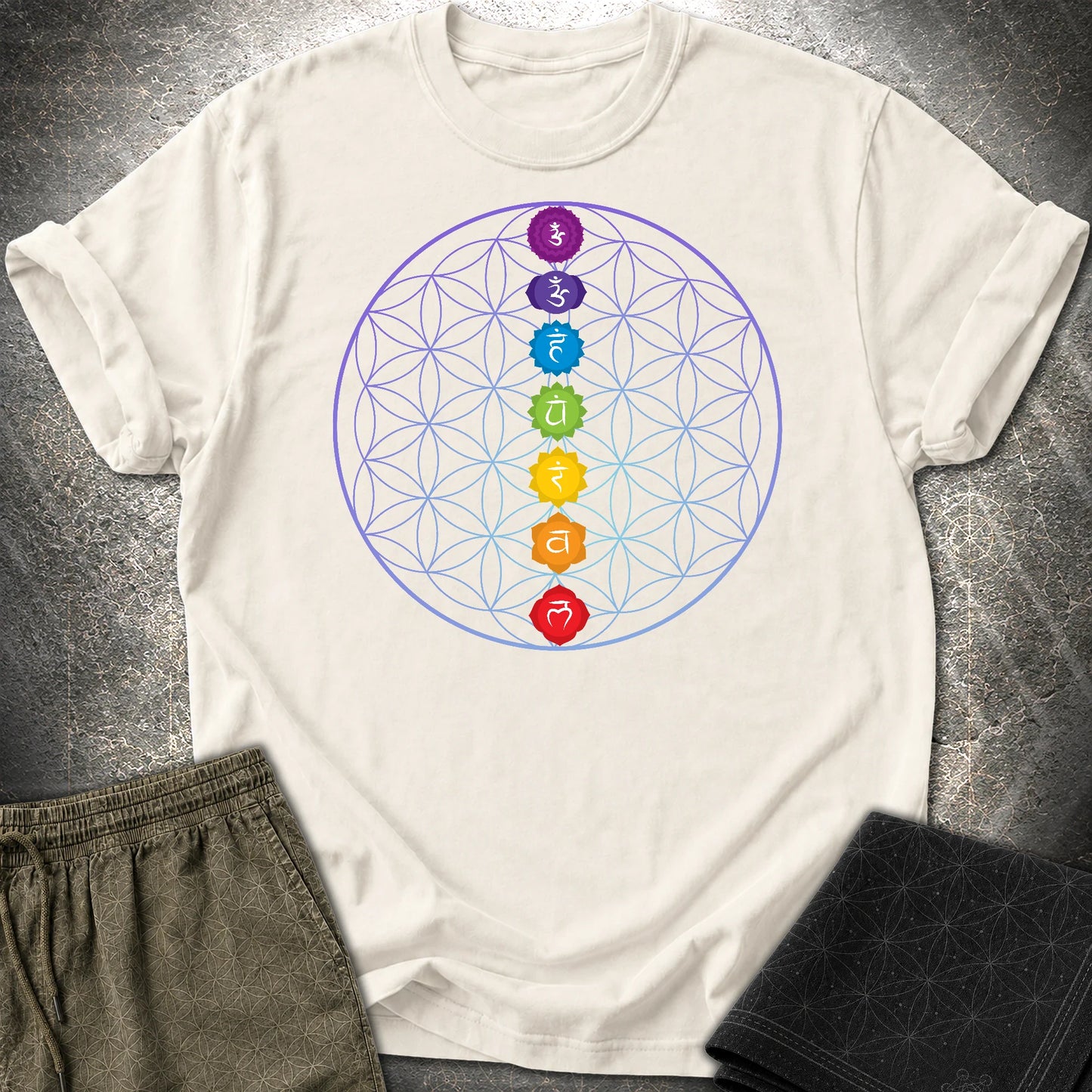 Chakras Flower Of Life T-Shirt - Chakras Flower Of Life T-Shirt - Natural