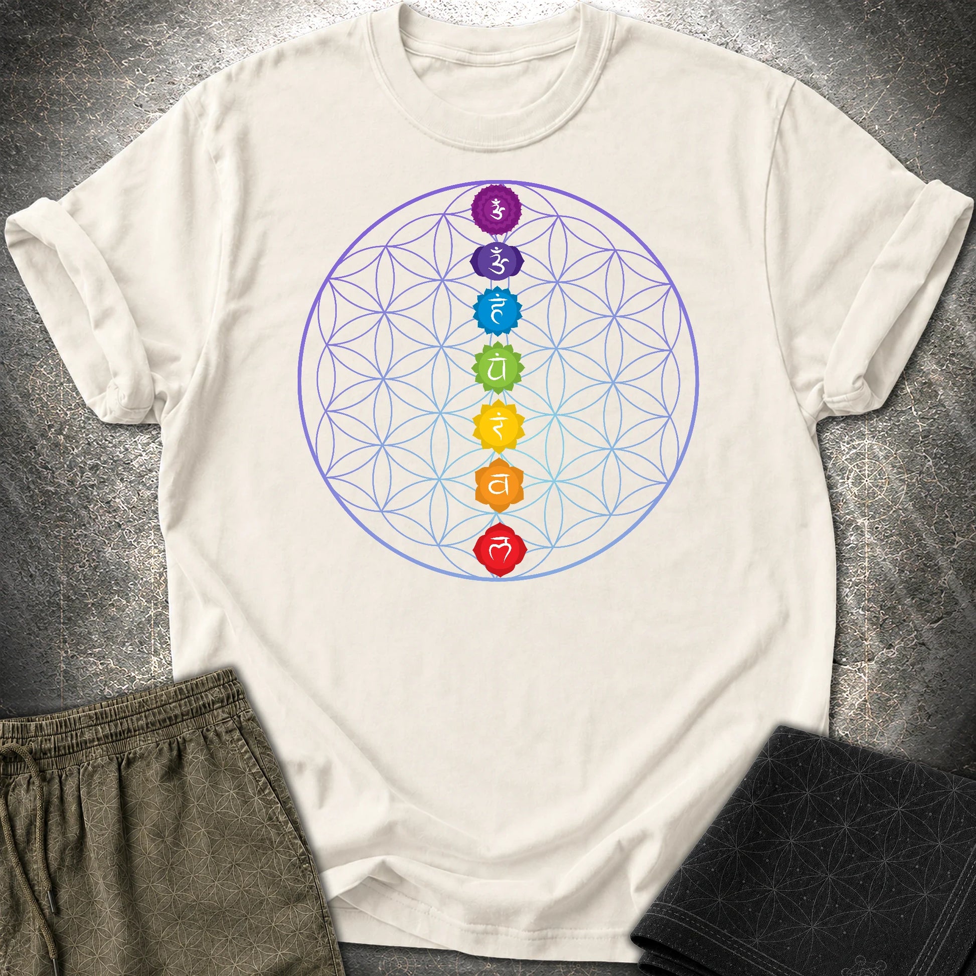 Chakras Flower Of Life T-Shirt - Chakras Flower Of Life T-Shirt - Natural