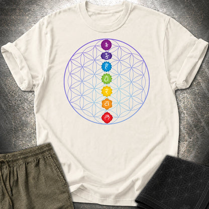 Chakras Flower Of Life T-Shirt - Chakras Flower Of Life T-Shirt - Natural