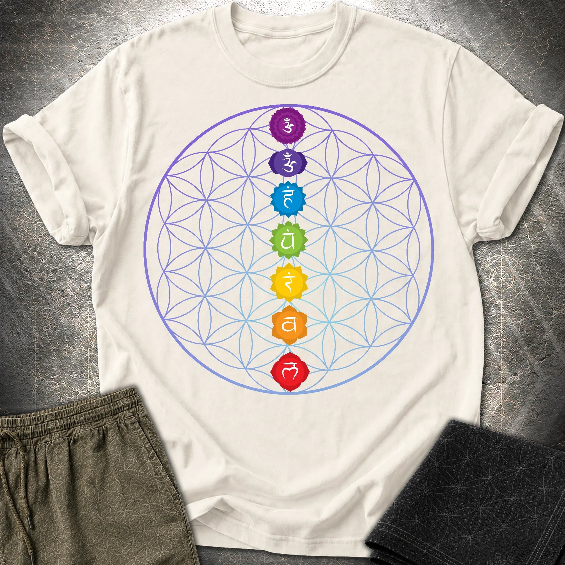 Chakras Flower Of Life T-Shirt - Chakras Flower Of Life T-Shirt - Natural