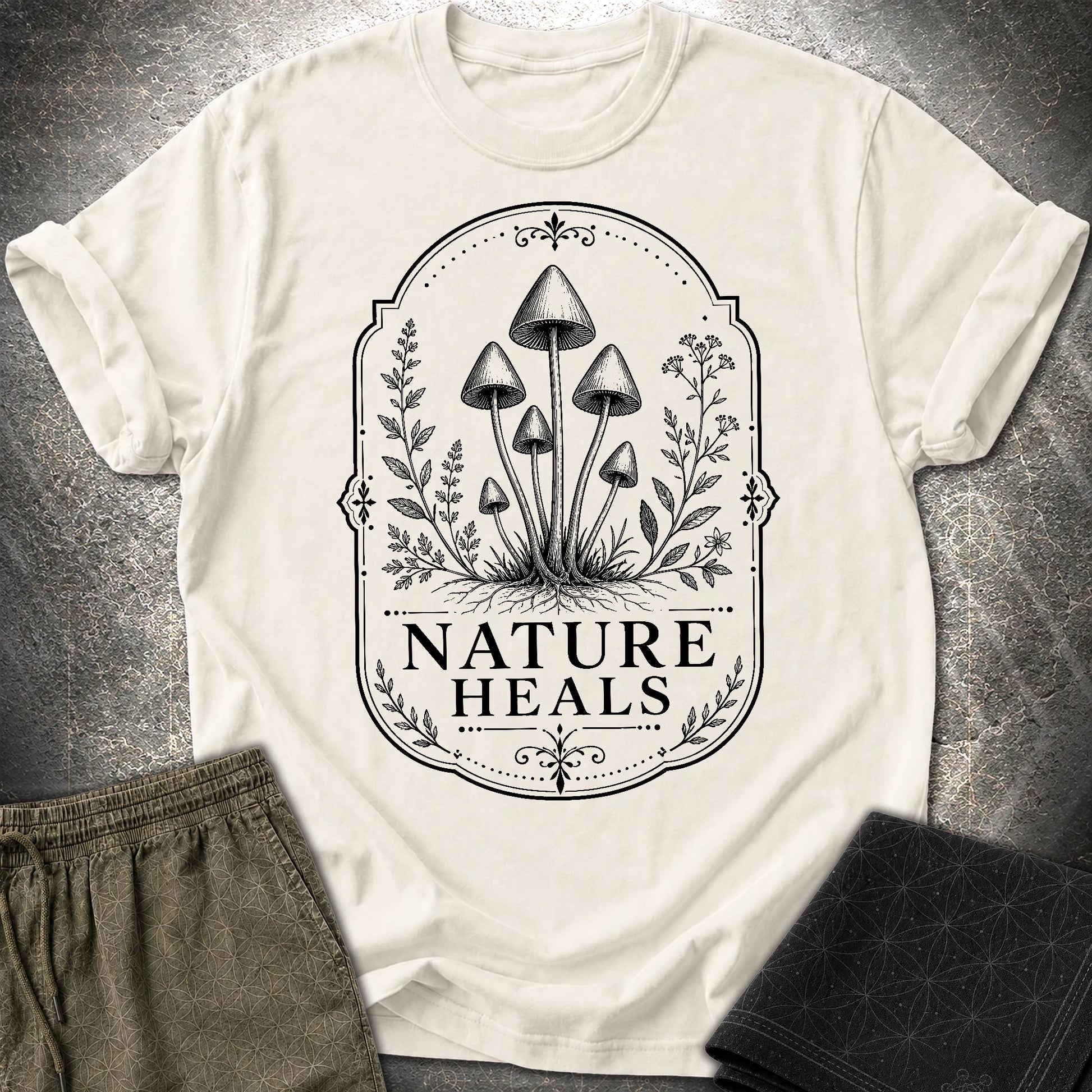 Nature Heals Botanical Fungi T-Shirt - Nature Heals Botanical Fungi T-Shirt - Natural