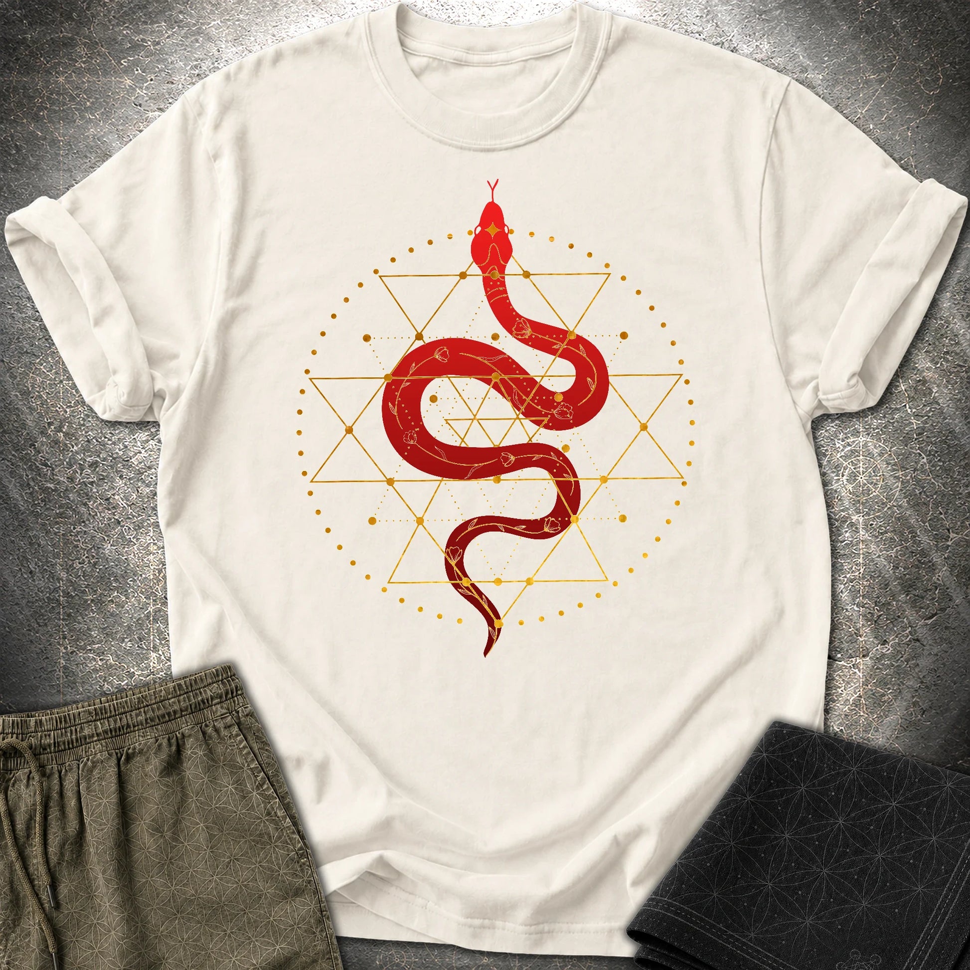 Sri Yantra Snake T-Shirt - Sri Yantra Snake T-Shirt - Natural