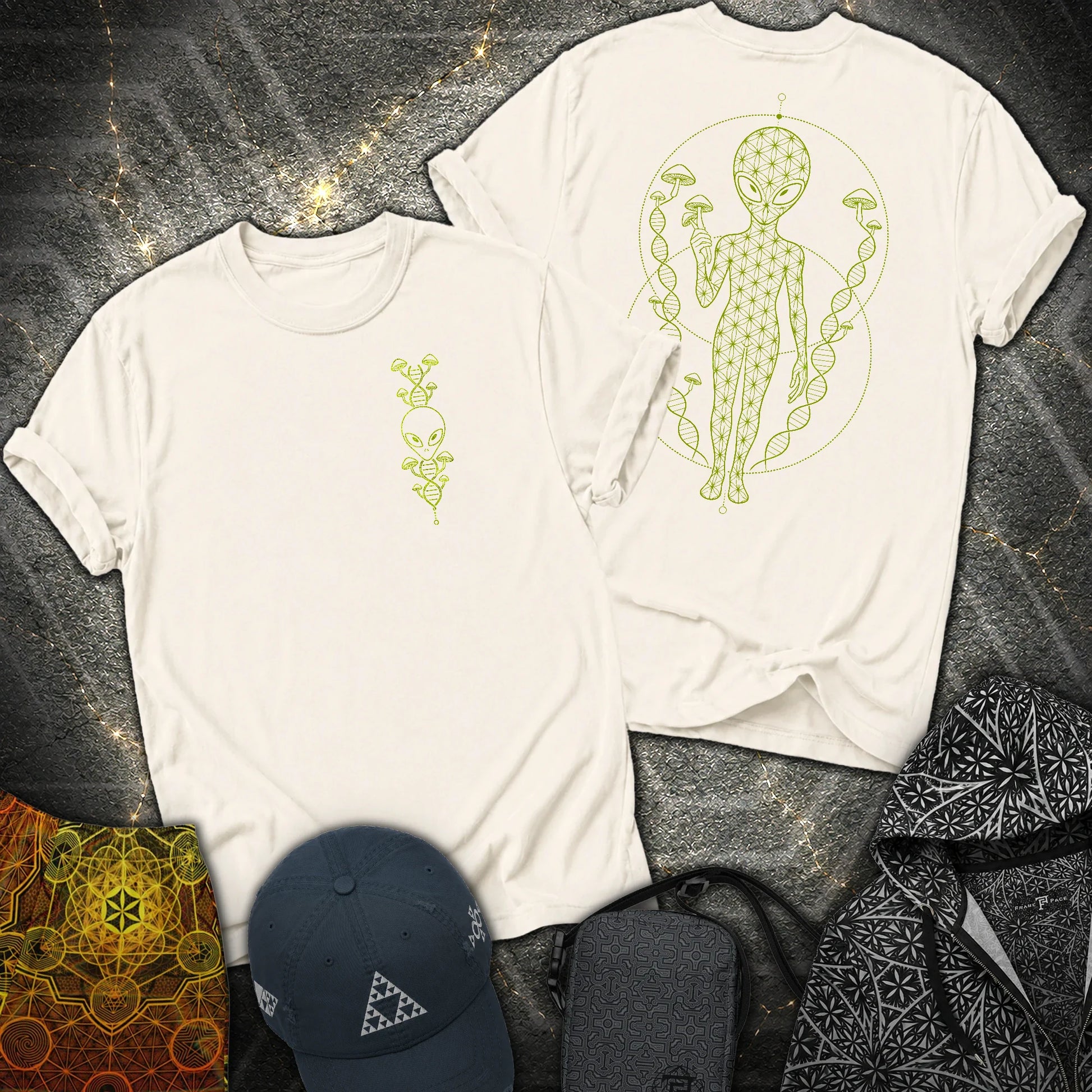 Alien Mushroom DNA 2 Sided T-Shirt - Alien Mushroom DNA 2 Sided T-Shirt - Natural