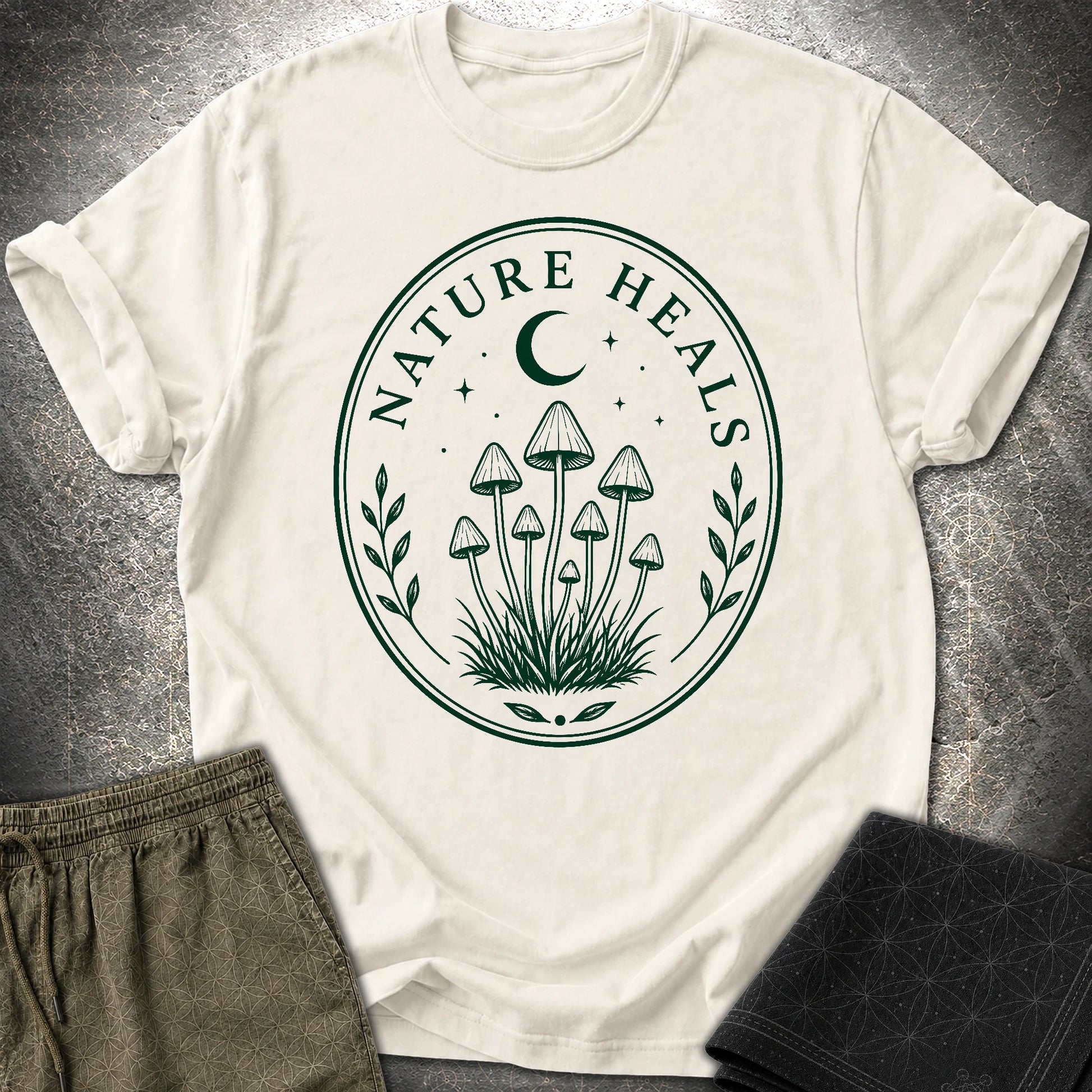 Nature Heals Mushroom T-Shirt - Nature Heals Mushroom T-Shirt - Natural