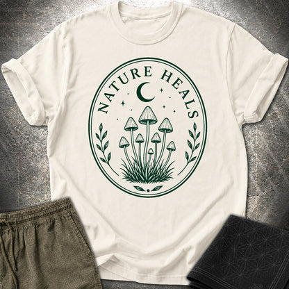 Nature Heals Mushroom T-Shirt - Nature Heals Mushroom T-Shirt - Natural