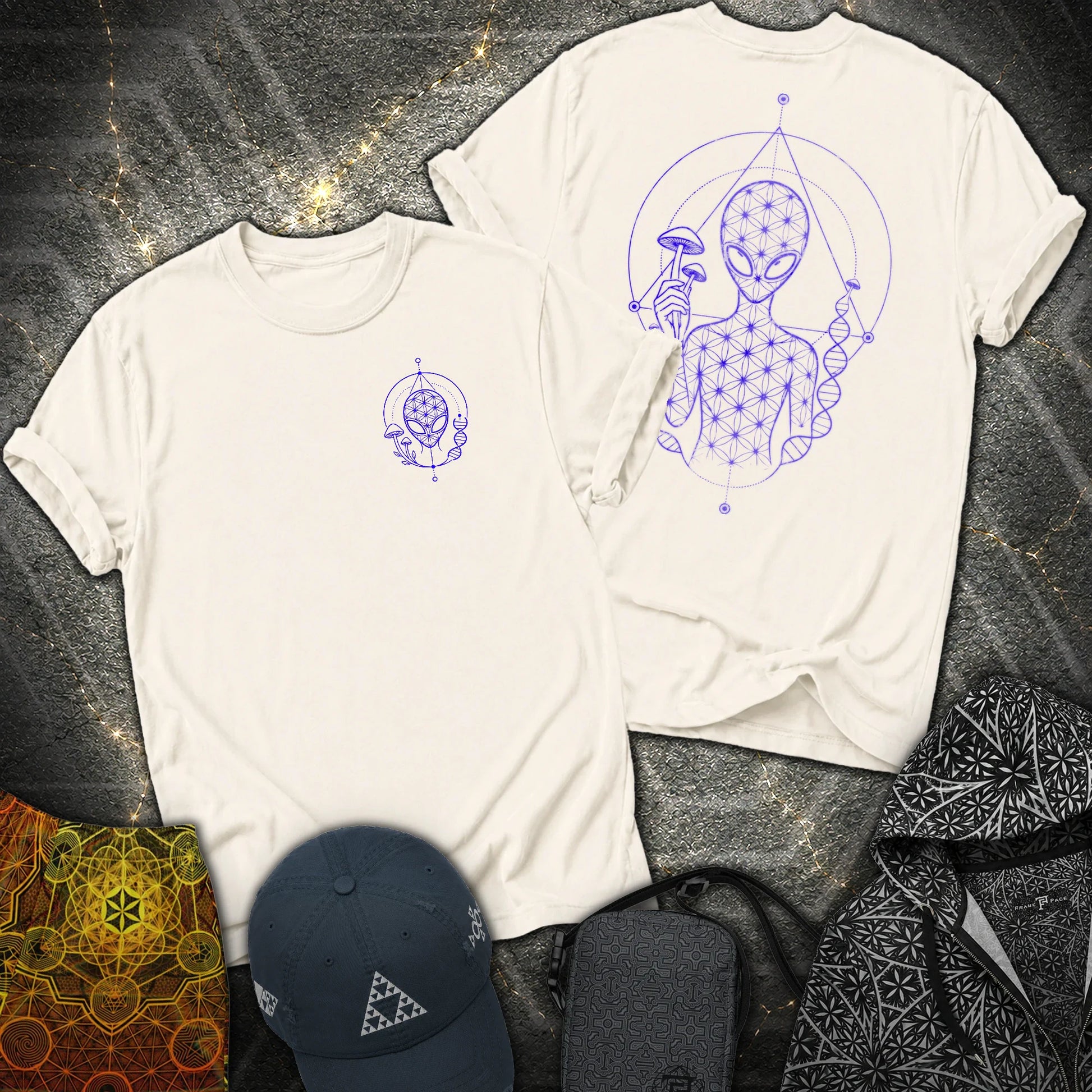 Alien Mushroom Shirt, Sacred Geometry Mushroom Alien 2 Sided T-Shirt - Alien Mushroom Shirt, Sacred Geometry Mushroom Alien 2 Sided T-Shirt - Natural