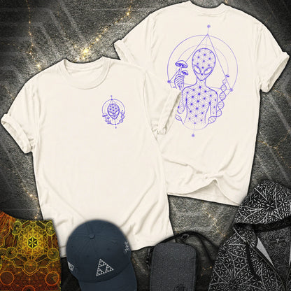 Alien Mushroom Shirt, Sacred Geometry Mushroom Alien 2 Sided T-Shirt - Alien Mushroom Shirt, Sacred Geometry Mushroom Alien 2 Sided T-Shirt - Natural