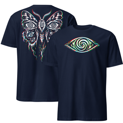 Hypnotic Eye Moth Shirt, Front and Back Psychedelic Glitch Tee, Surreal Occult Festival T-Shirt