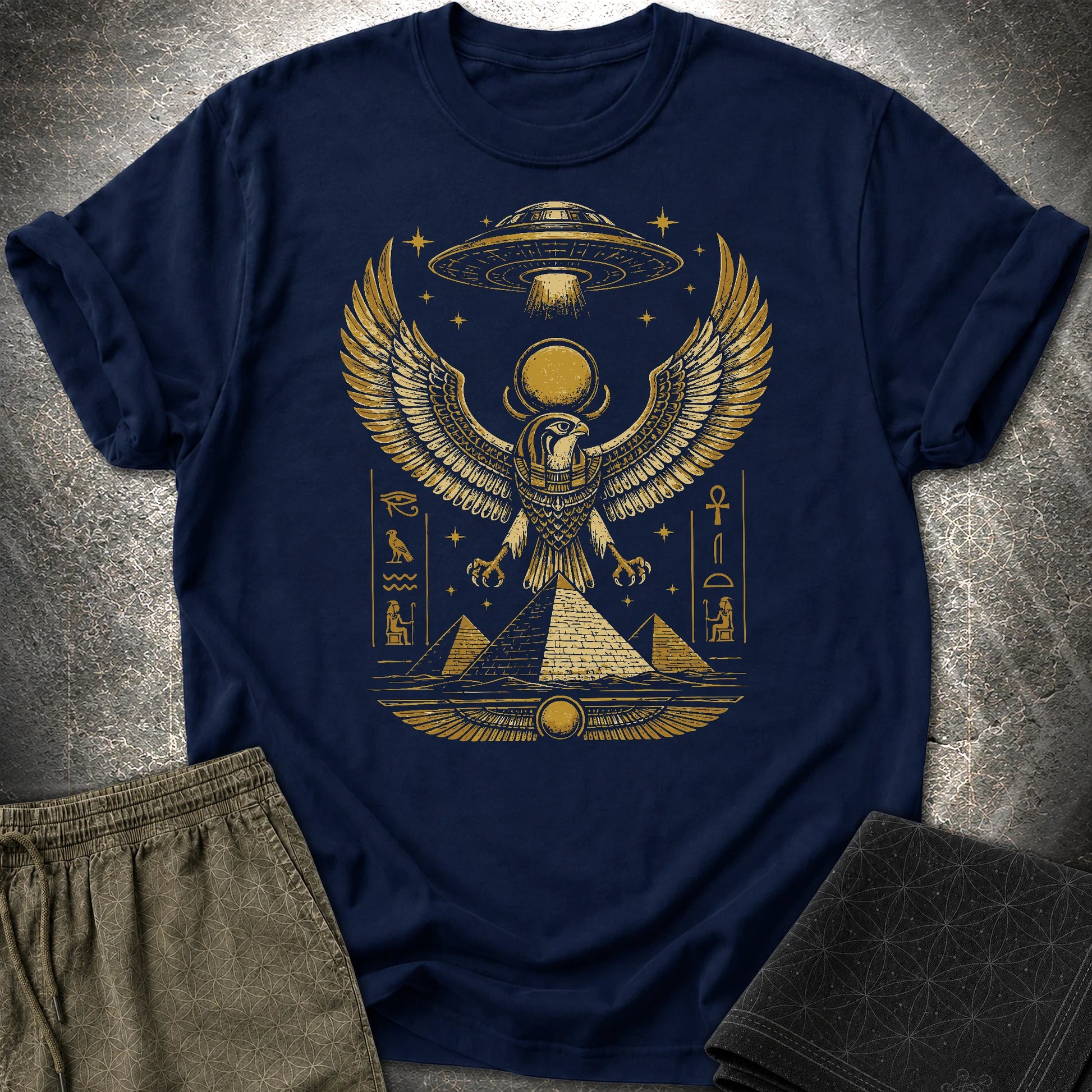 Falcon Guardian Beneath the Starship - Falcon Guardian Beneath the Starship T-Shirt - Navy