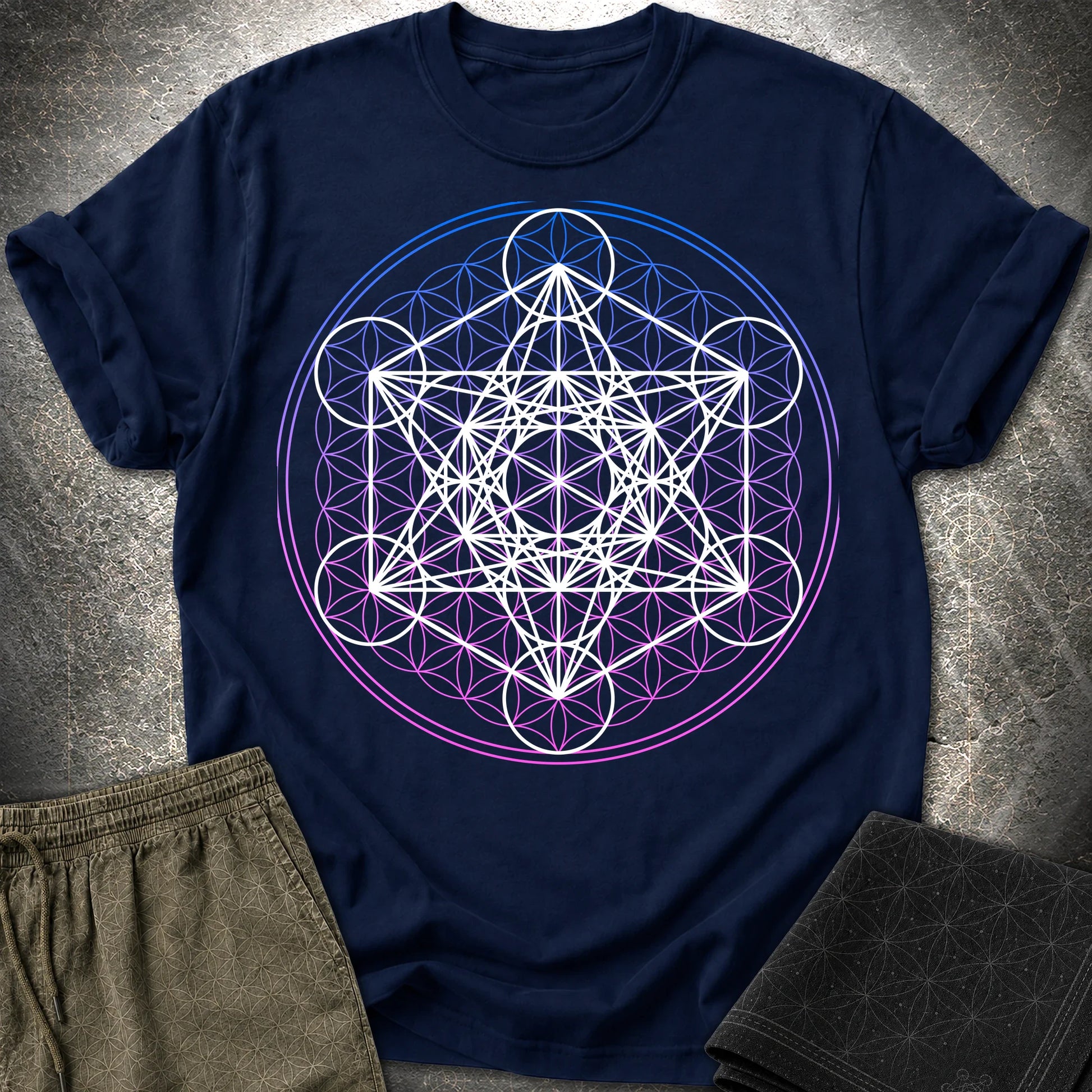 White Metatron Gradient Flower T-Shirt - White Metatron Gradient Flower T-Shirt - Navy