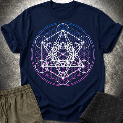 White Metatron Gradient Flower T-Shirt - White Metatron Gradient Flower T-Shirt - Navy