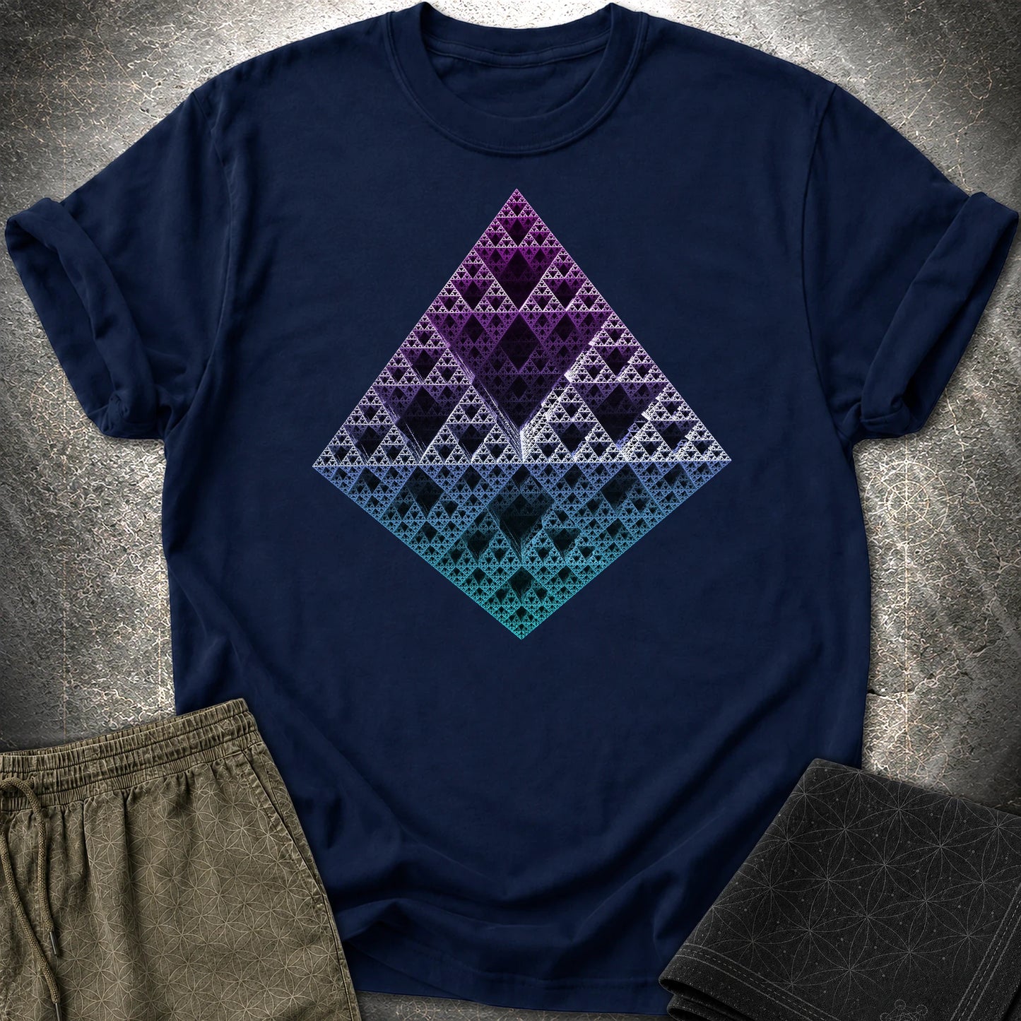 Sierpinski 3D Fractal T-Shirt - Sierpinski 3D Fractal T-Shirt - Navy