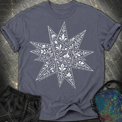 White Floral Stellated Dodecahedron - White Floral Stellated Dodecahedron Comfort T-Shirt - Navy