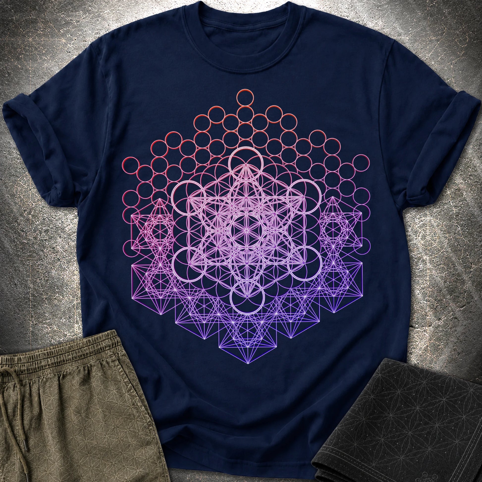 Metatron And Flower Connection - Metatron And Flower Connection T-Shirt - Navy