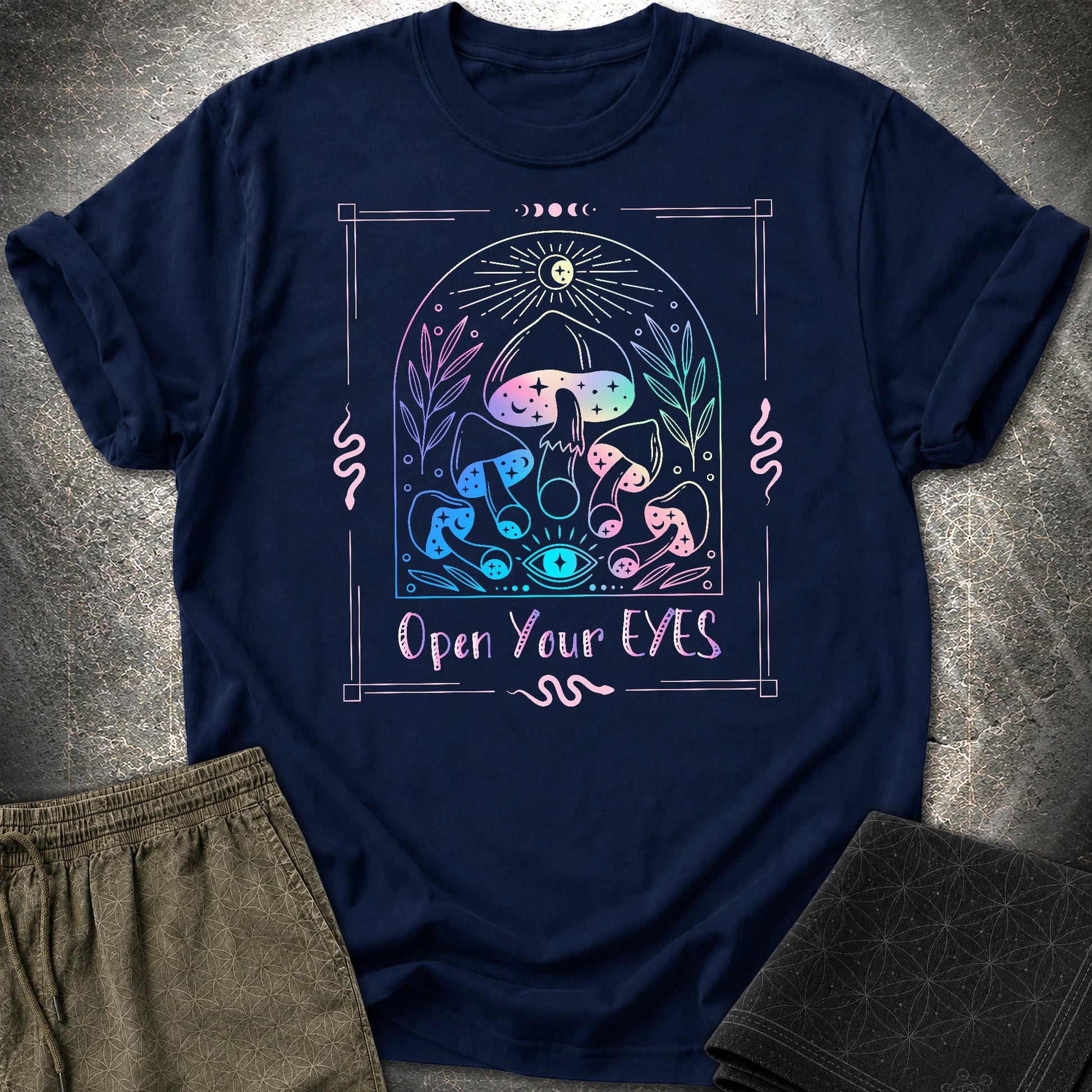 Open Your Eyes Mushrooms T-Shirt - Open Your Eyes Mushrooms T-Shirt - Navy