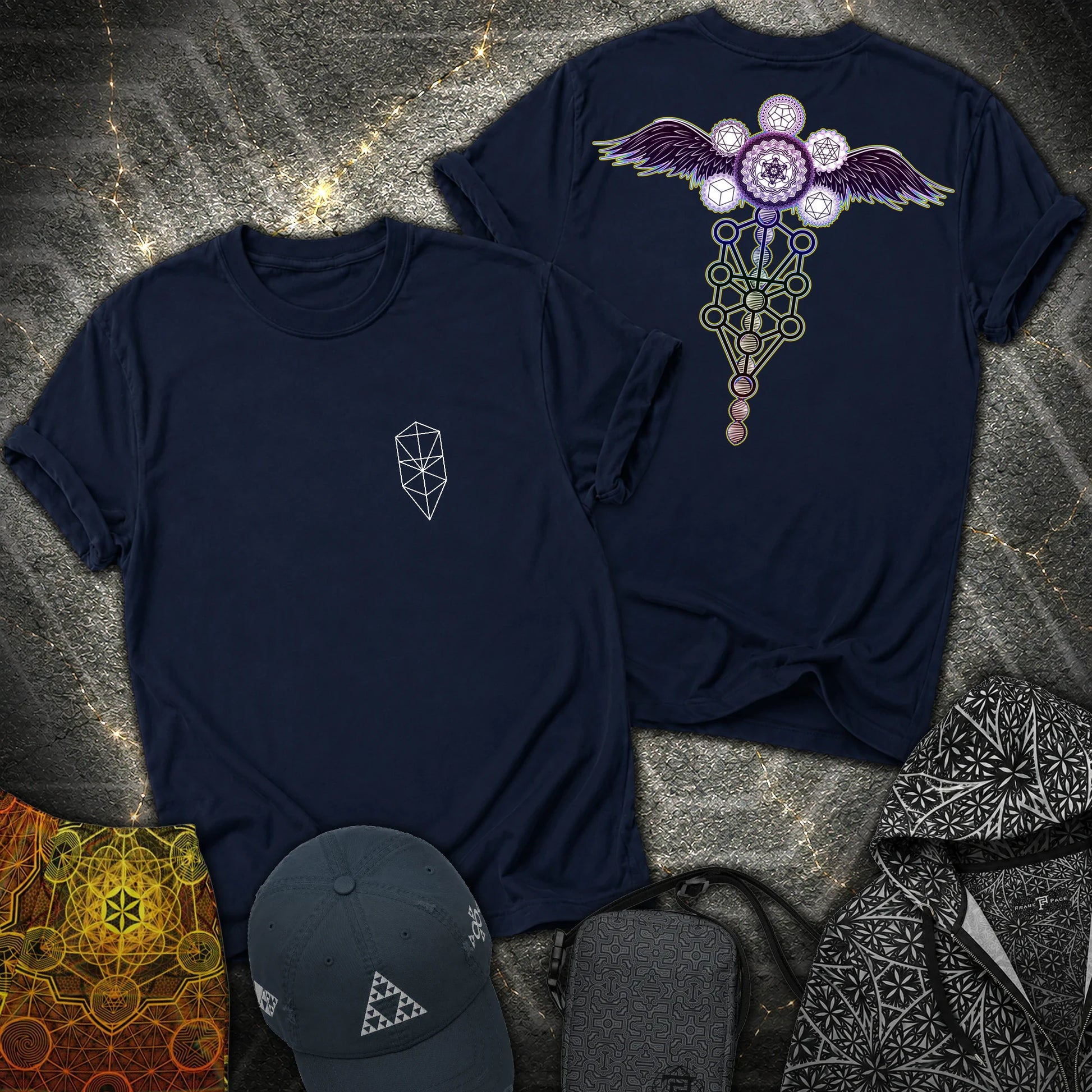 Winged Metatron Ascension 2 Sided T-Shirt - Winged Metatron Ascension 2 Sided T-Shirt - Navy
