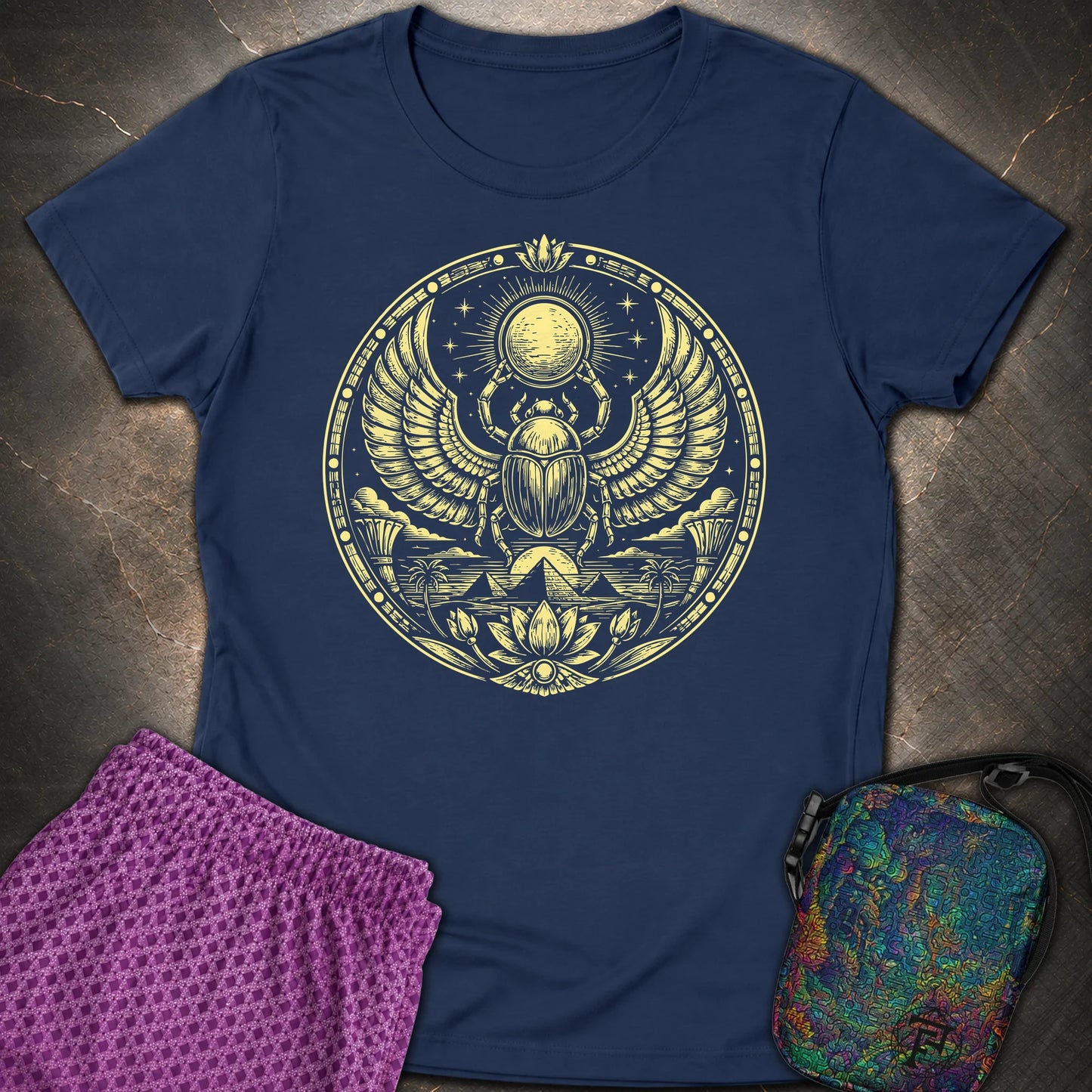 Winged Scarab of the Sun - Winged Scarab of the Sun Womens T-Shirt - Navy