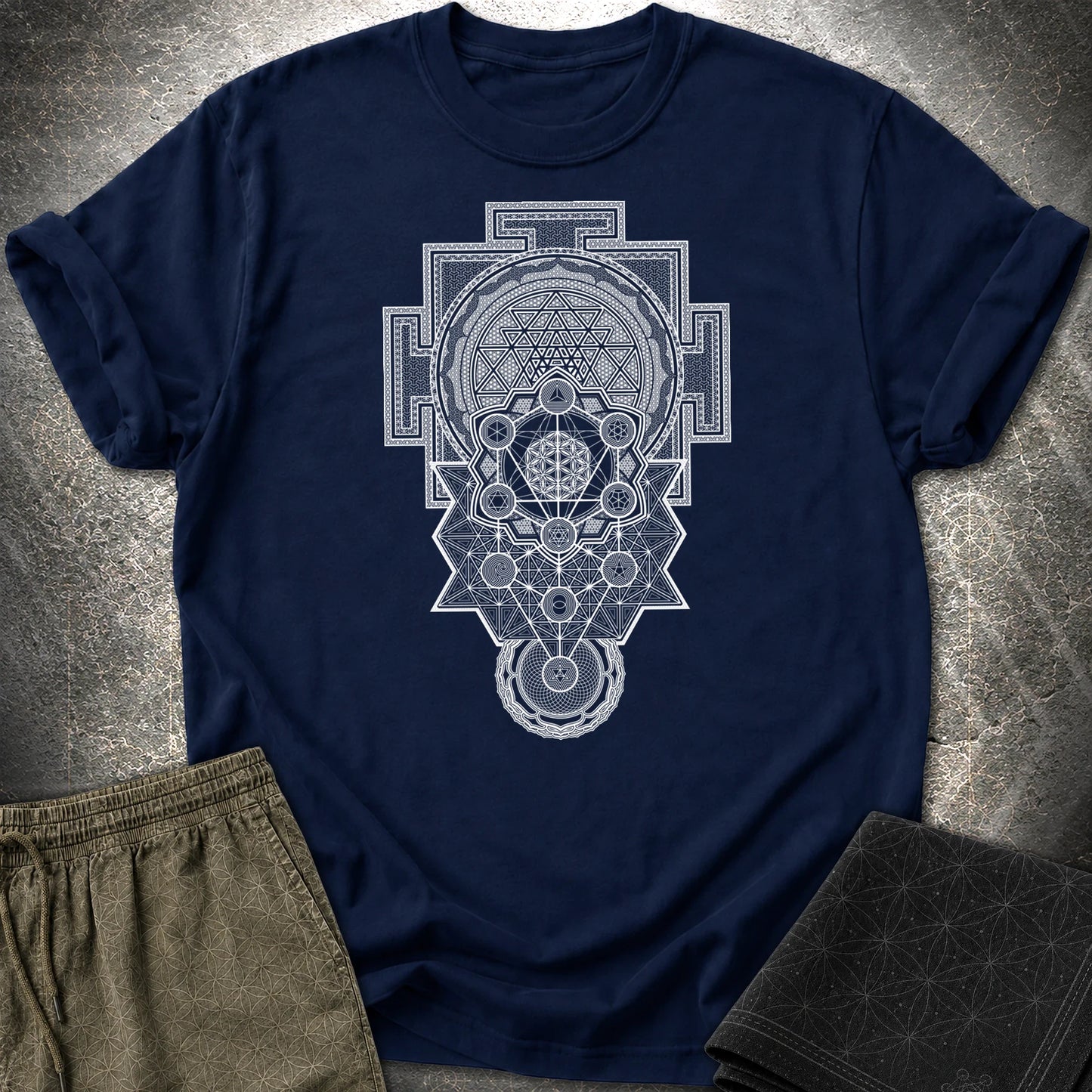 Sacred Geometry Encyclopedia T-Shirt - Sacred Geometry Encyclopedia T-Shirt - Navy