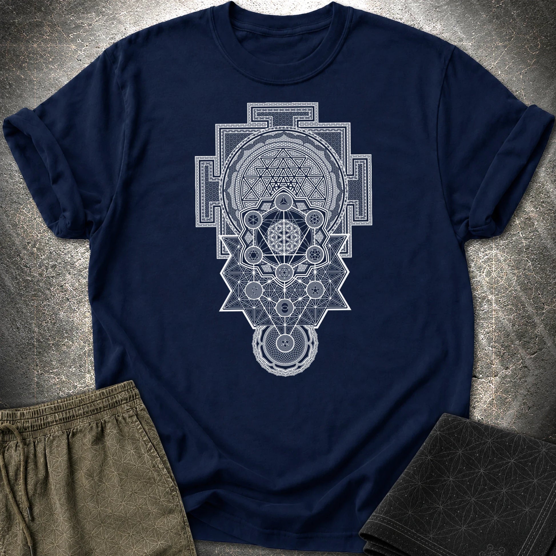Sacred Geometry Encyclopedia T-Shirt - Sacred Geometry Encyclopedia T-Shirt - Navy