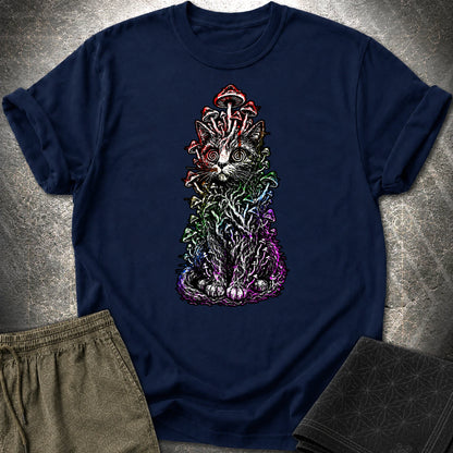Trippy Mushroom Cat T-Shirt - Trippy Mushroom Cat T-Shirt - Navy
