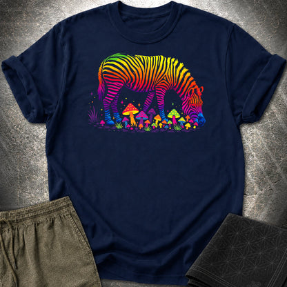 Psychedelic Zebra T-Shirt, Rainbow Mushroom Graphic Tee, Trippy Animal Festival Shirt - Psychedelic Zebra T-Shirt, Rainbow Mushroom Graphic Tee, Trippy Animal Festival Shirt - Navy