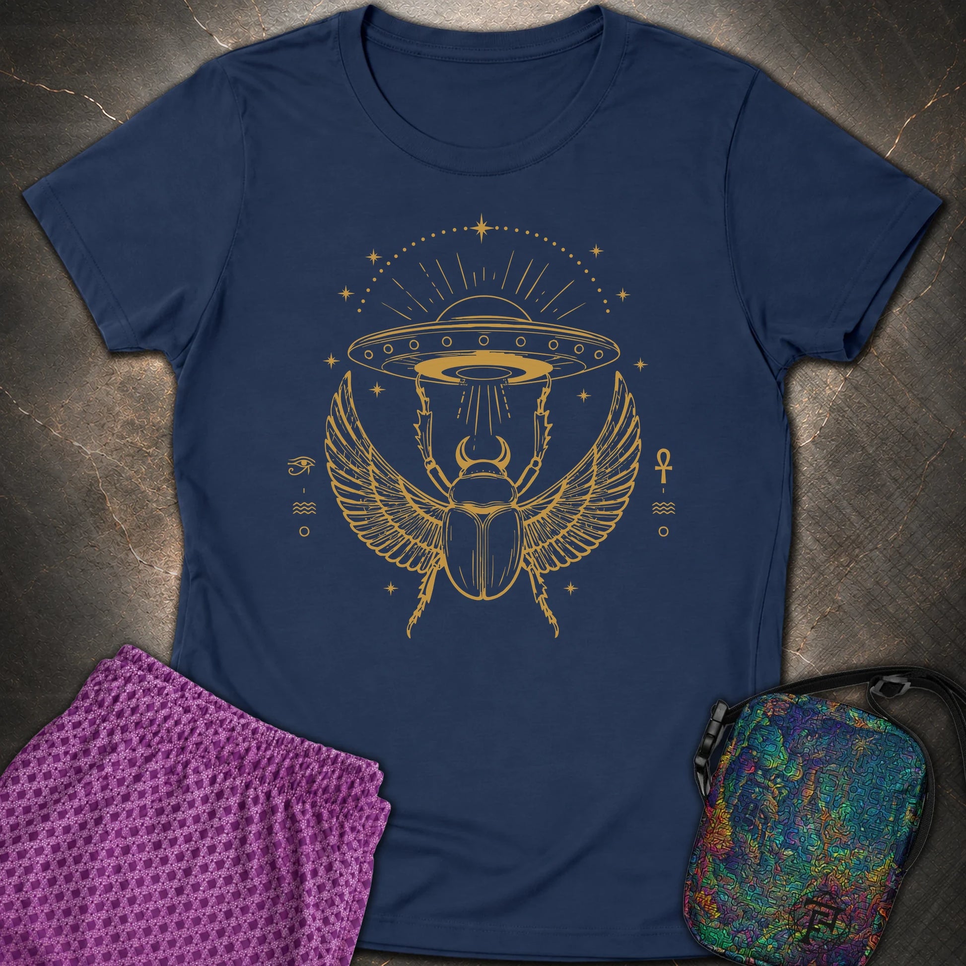 Celestial Scarab Beneath the Starship - Celestial Scarab Beneath the Starship Womens T-Shirt - Navy