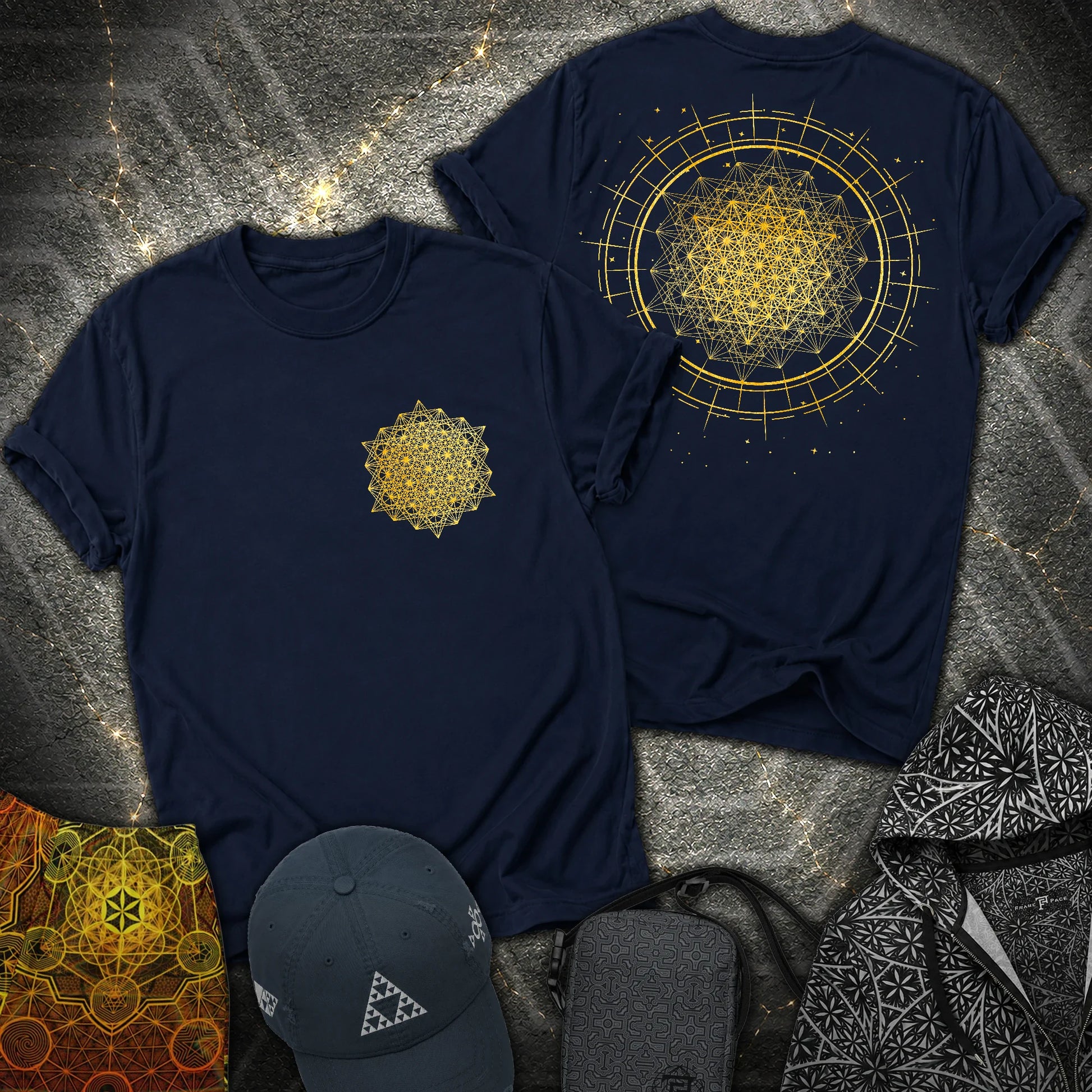 Radiating Metatron Tetrahedron 2 Sided T-Shirt - Radiating Metatron Tetrahedron 2 Sided T-Shirt - Navy