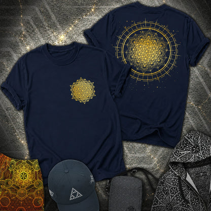 Radiating Metatron Tetrahedron 2 Sided T-Shirt - Radiating Metatron Tetrahedron 2 Sided T-Shirt - Navy