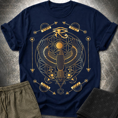 Falcon Flower Of Life Egypt T-Shirt - Falcon Flower Of Life Egypt T-Shirt - Navy