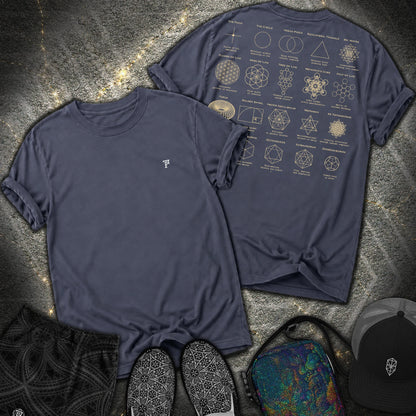 Sacred Geometry Figures Back Print 2 Sided Comfort T-Shirt - Sacred Geometry Figures Back Print 2 Sided Comfort T-Shirt - Navy