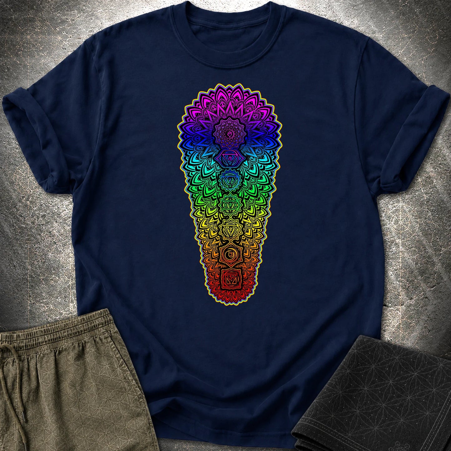 Chakra Spectrum Grounding Grid T-Shirt - Chakra Spectrum Grounding Grid T-Shirt - Navy